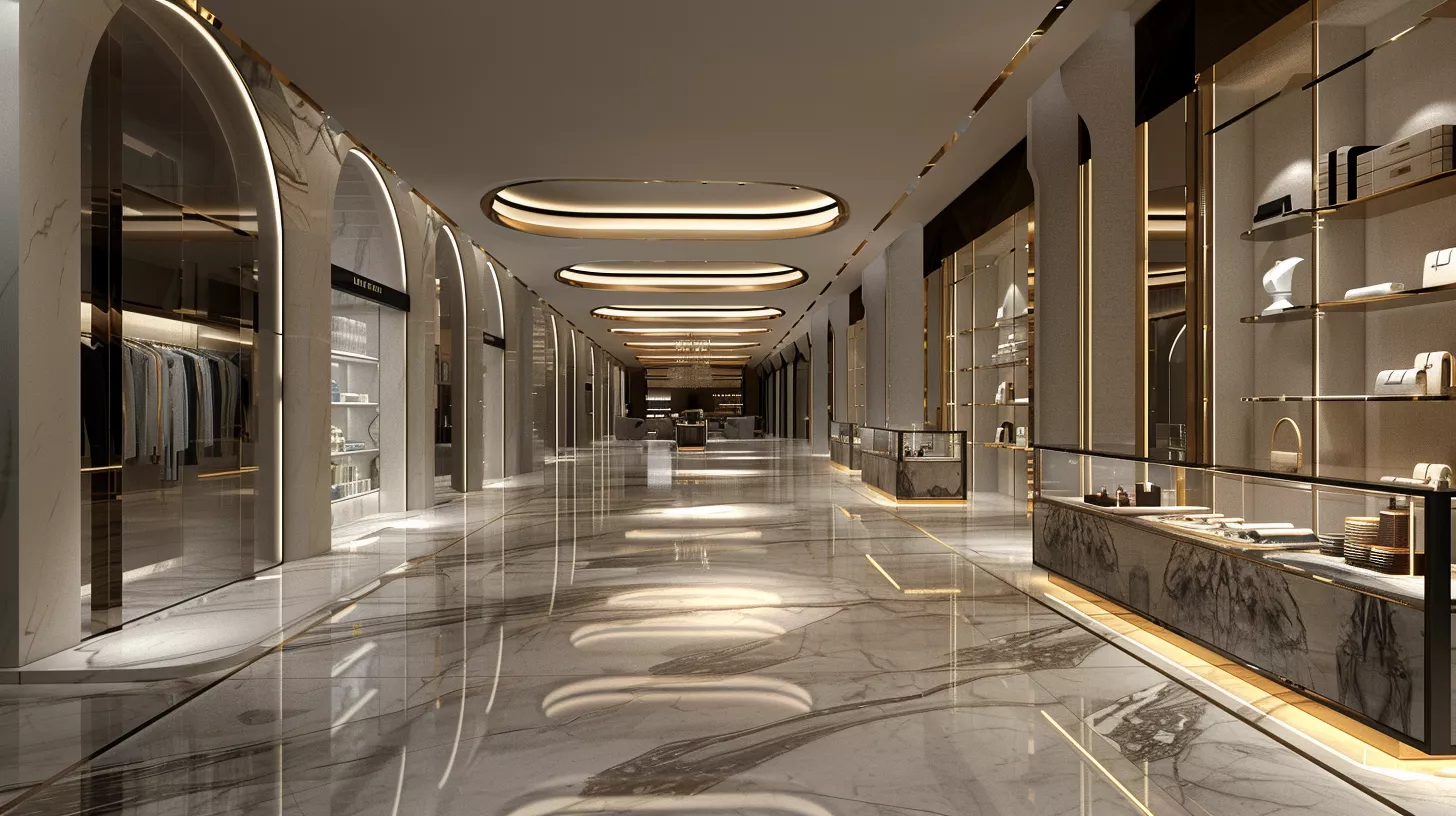 تصميم متجر تجاري بوتيك بمواد راقية ولمسات فاخرة في السعودية تجربة تسوّق عصرية بواجهة أنيقة	